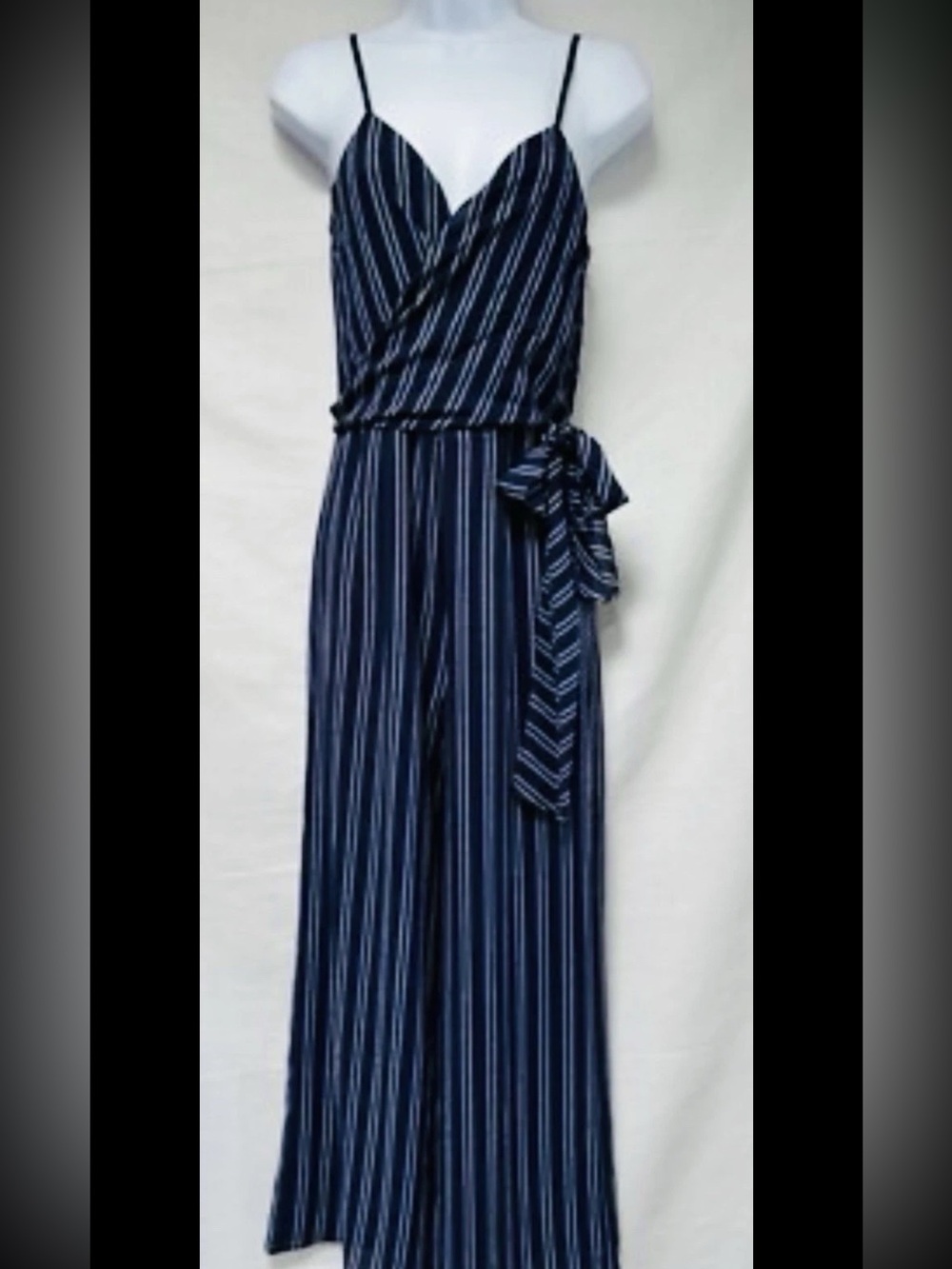 NWT Michael Kors XS Navy Blue Striped Wide Leg Romper Ruffle Front preppy Luxury